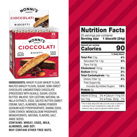 Close-up of Cioccolati Dark Chocolate Almond biscotti with almonds and chocolate