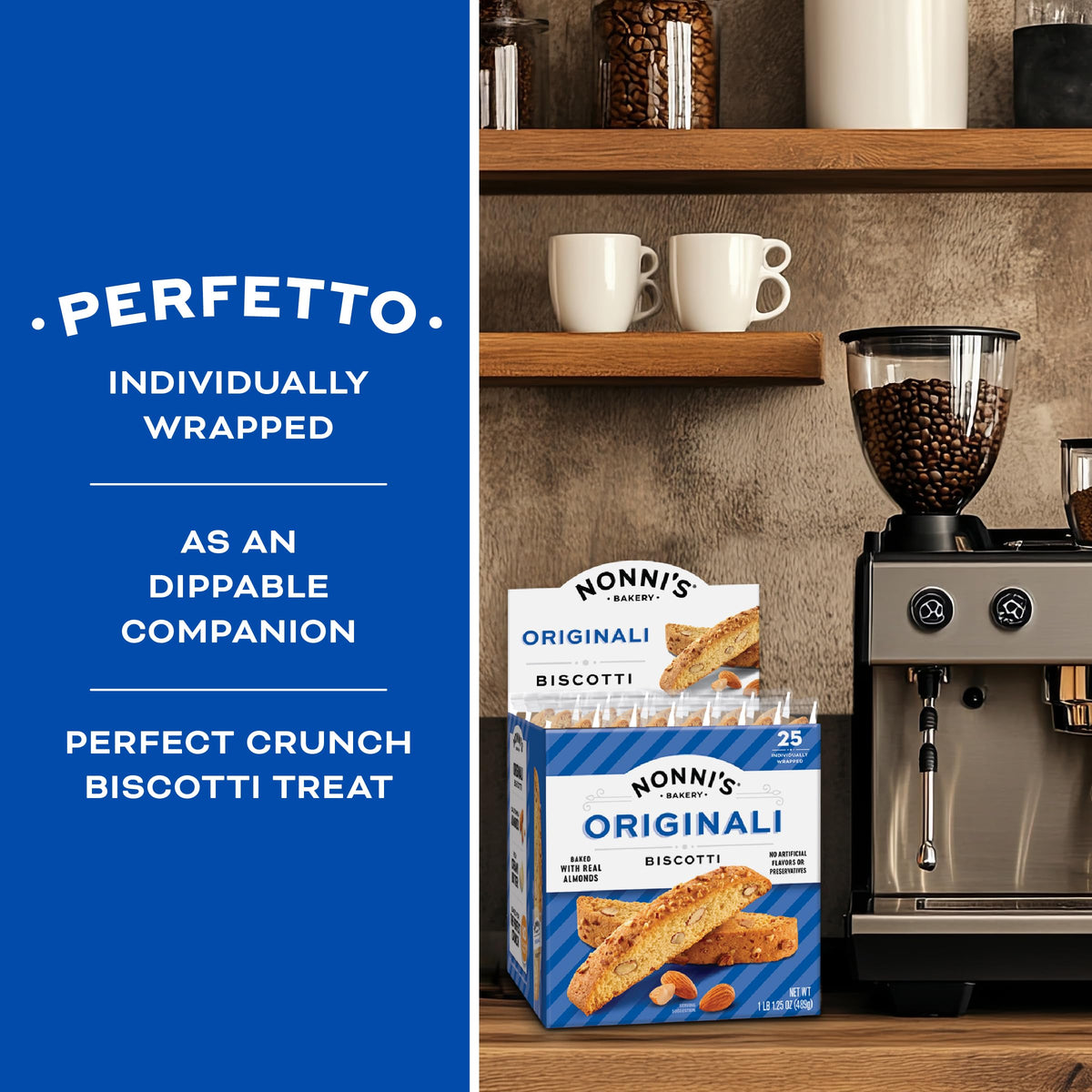 Nonni's biscotti pairs well with coffee and tea for a relaxing break.