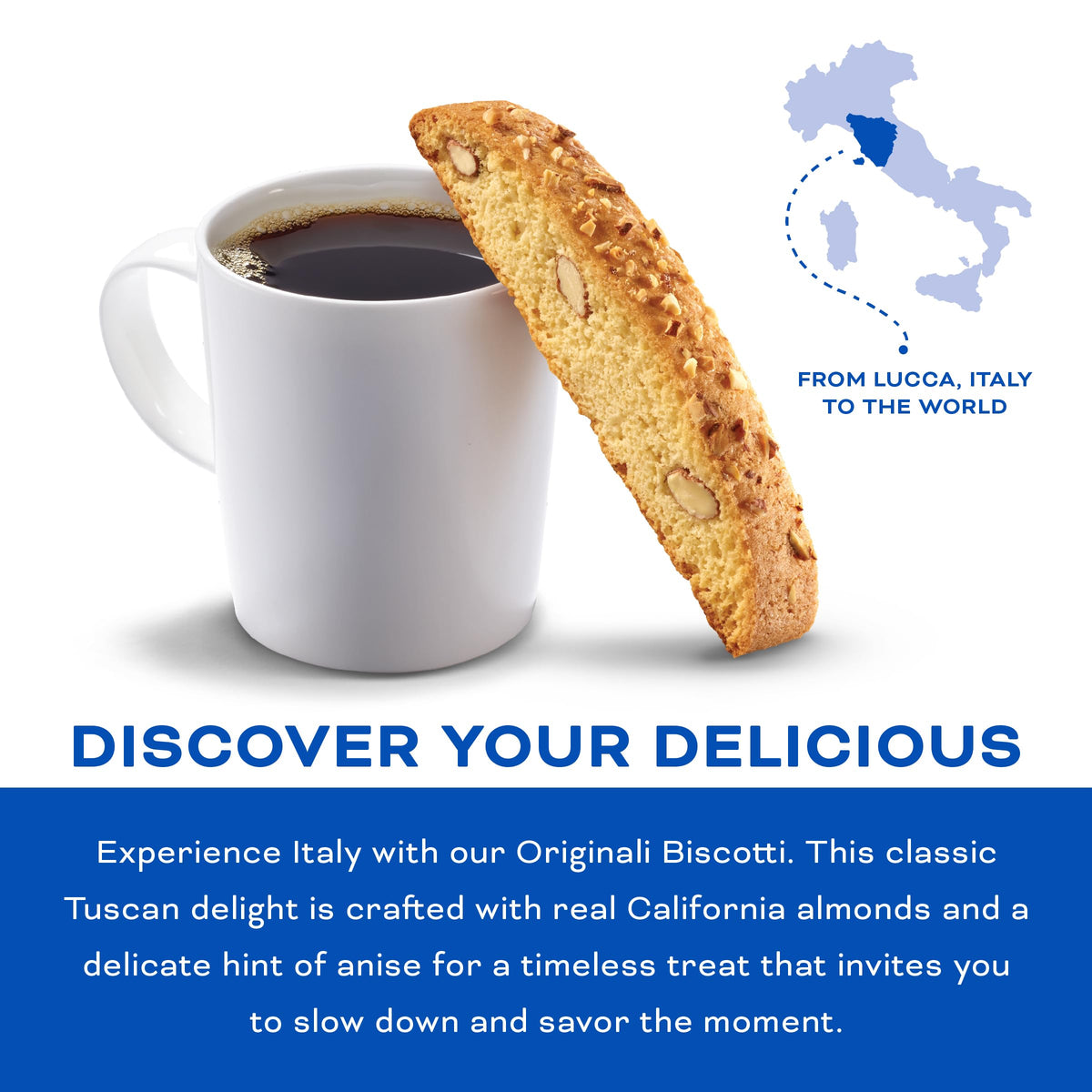 Nonni's biscotti close-up reveals crispy texture perfect with coffee.