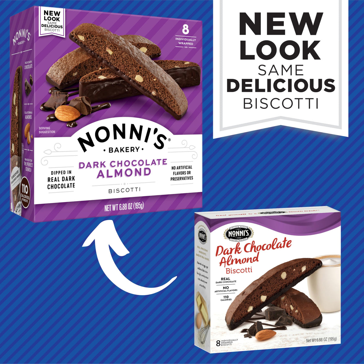 Nonni's biscotti individually wrapped emphasizes freshness and convenience.