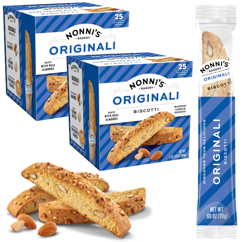 Nonni's Biscotti Value Pack Originali box shows classic almond biscotti, ideal for gifting.