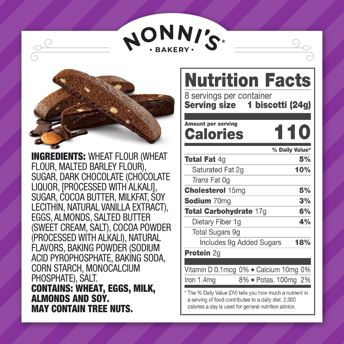 Nonni's crisp biscotti texture image invites a satisfying bite with milk.