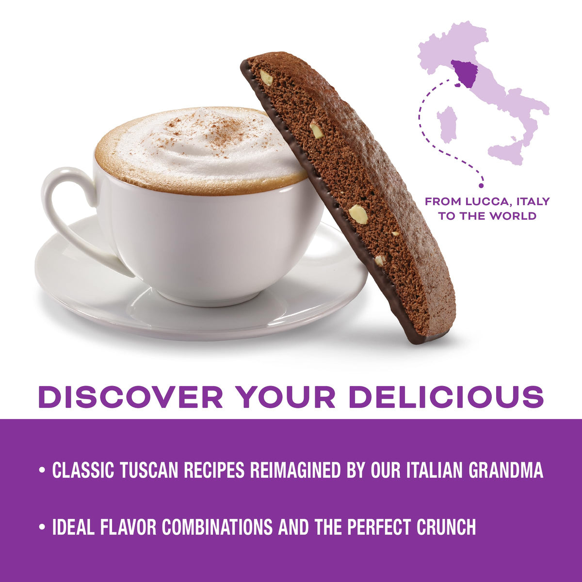 Nonni's dark chocolate almond biscotti coffee pairing image showcases ideal morning ritual.