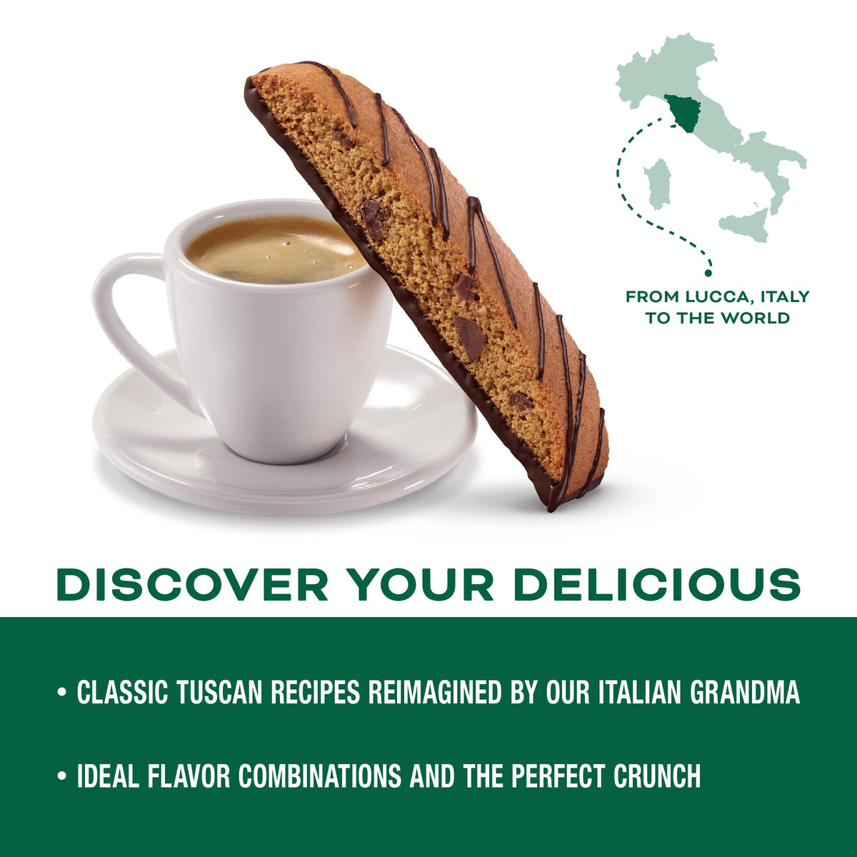 Biscotti dipped in dark chocolate, ideal with morning coffee.