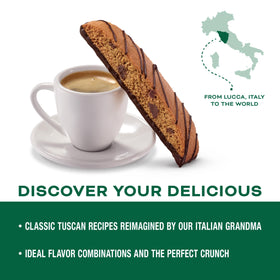 Biscotti dipped in dark chocolate, ideal with morning coffee.
