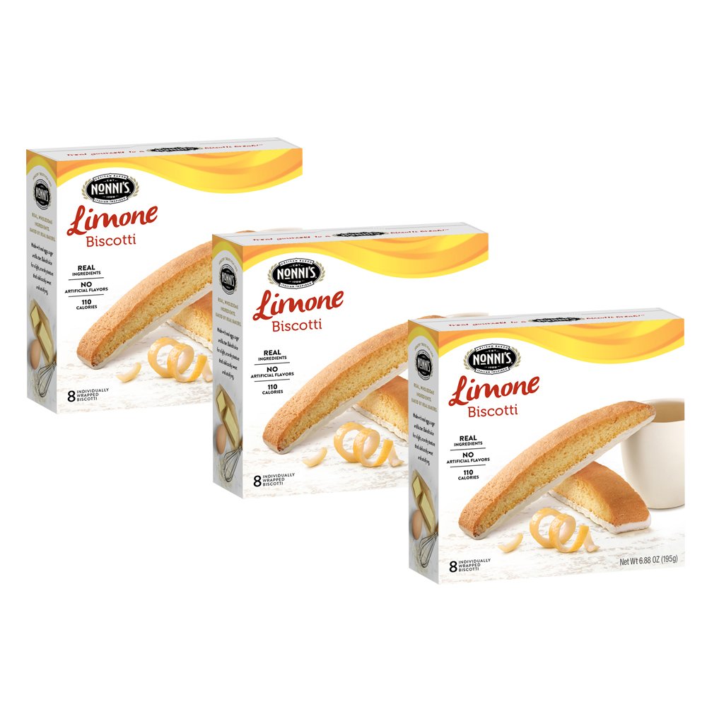 Nonni's Limone biscotti front-pack display, great for sharing with guests