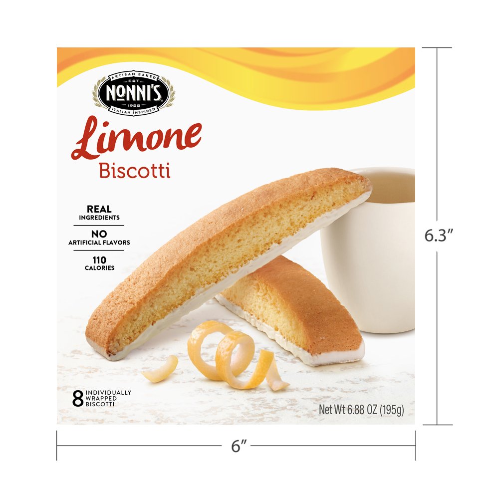 Nonni's Limone biscotti individually wrapped, preserved freshness
