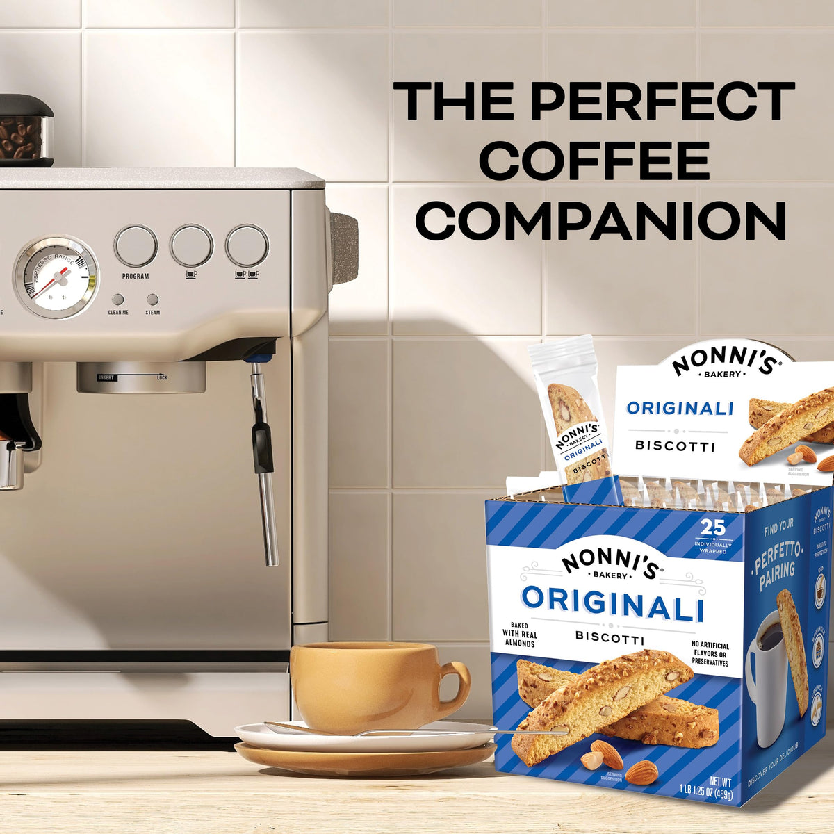 25 biscotti per container shown on the carton label.
