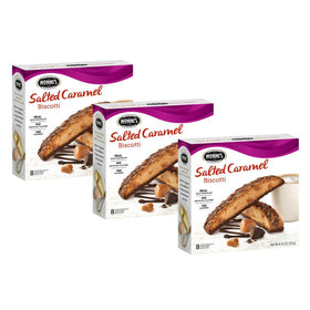 Nonni's salted caramel biscotti packaging showcases freshness and value in a convenient 3-box set