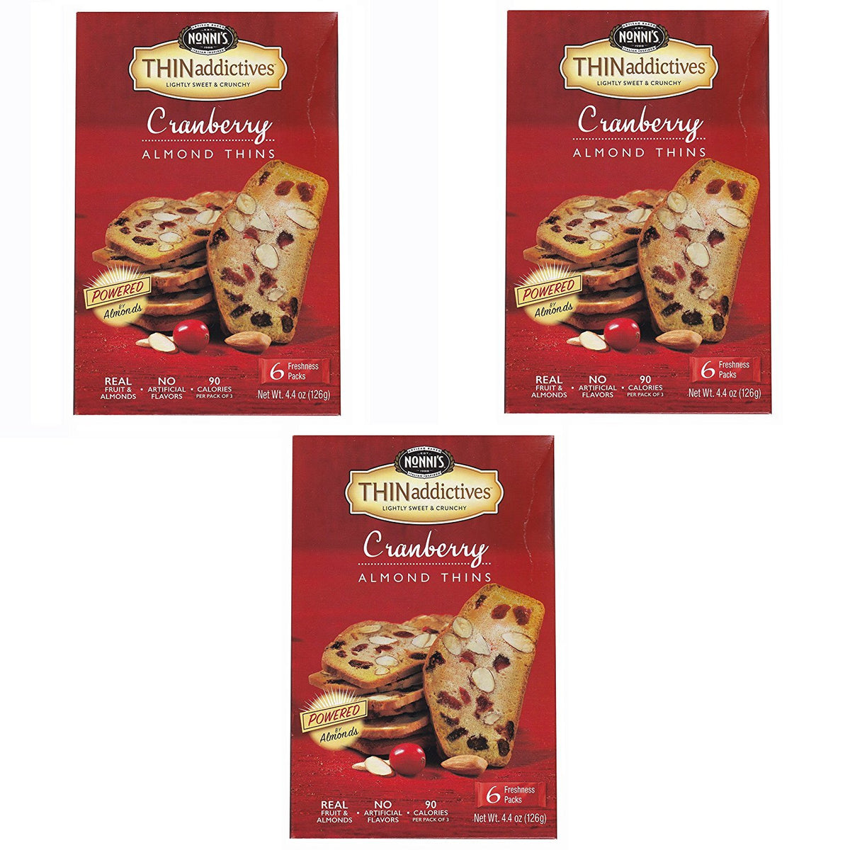 Nonni's Cranberry Almond Thins front view, crisp snack ideal for on-the-go tasting.