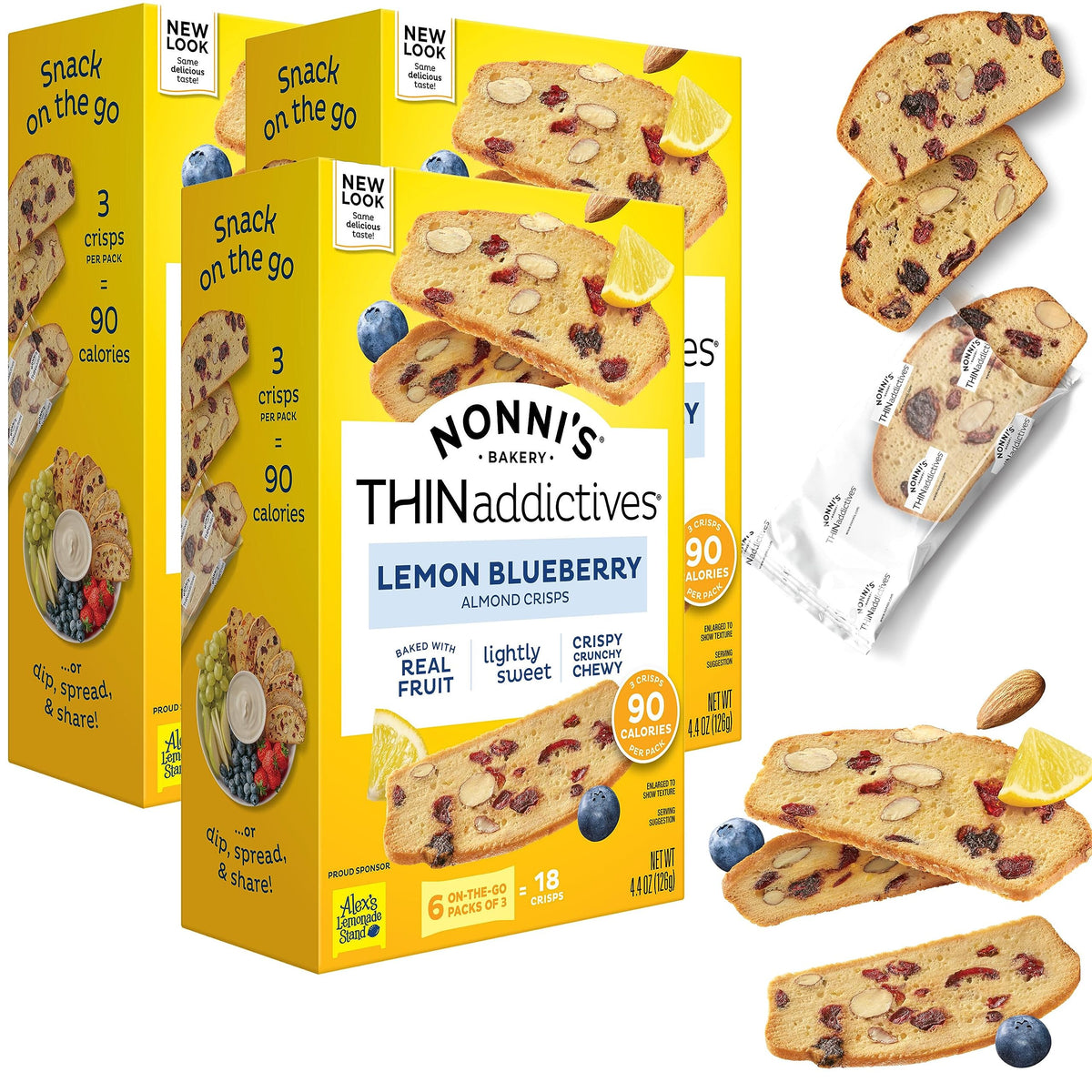 Nonni's THINaddictives lemon-blueberry almond cookies—crisp bites ideal with coffee