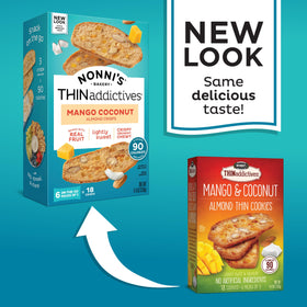 Nonni's THINaddictives almond thin, individually wrapped cookies for on-the-go snacking.