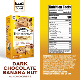 Close-up of real banana chips and almonds in Nonni's crisps, showcasing wholesome ingredients