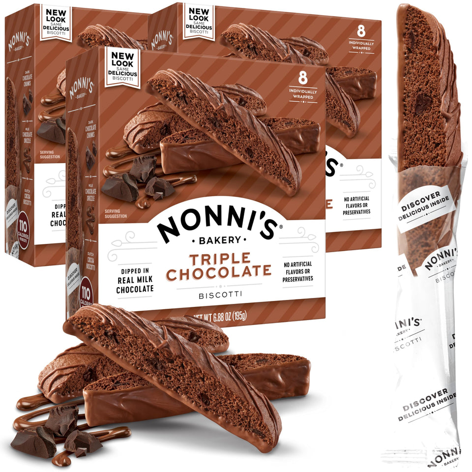 Nonni's Triple Chocolate Biscotti three-box pack ideal for sharing and gifting.