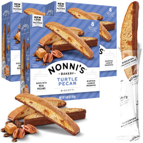 Nonni's Turtle Pecan Biscotti caramel milk chocolate box for gifting and sharing