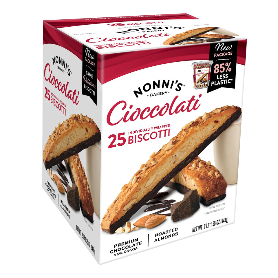Nonni's XL biscotti dark chocolate almond-dipped for rich snacking