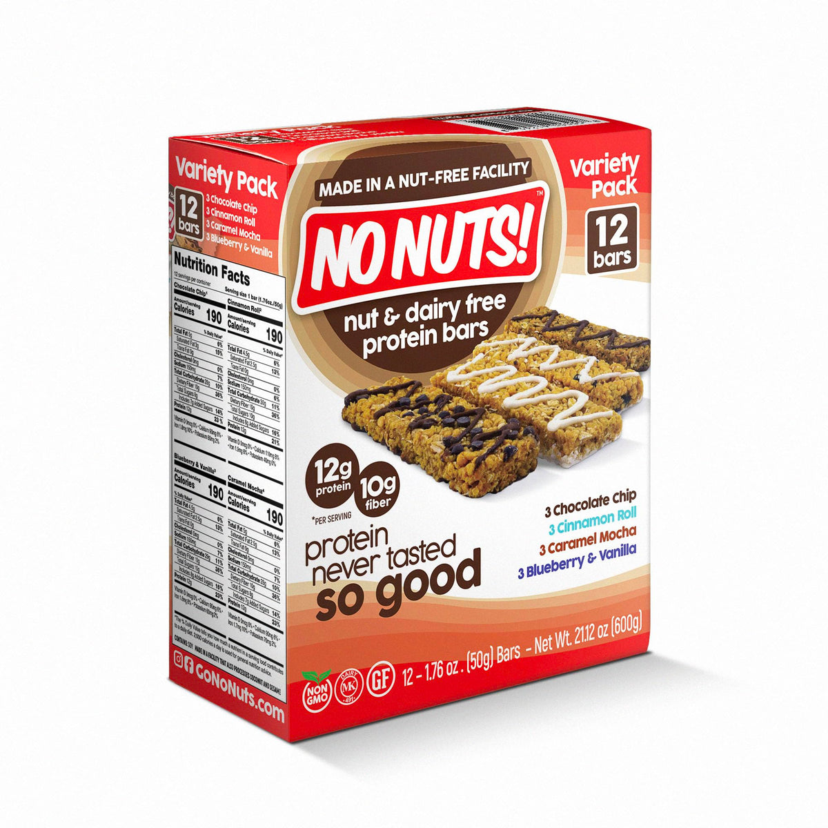 No Nuts! Vegan protein bar close-up highlighting clean ingredients for plant-based snacking.
