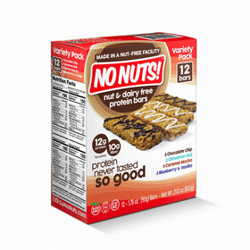 No Nuts! Vegan protein bar close-up highlighting clean ingredients for plant-based snacking.