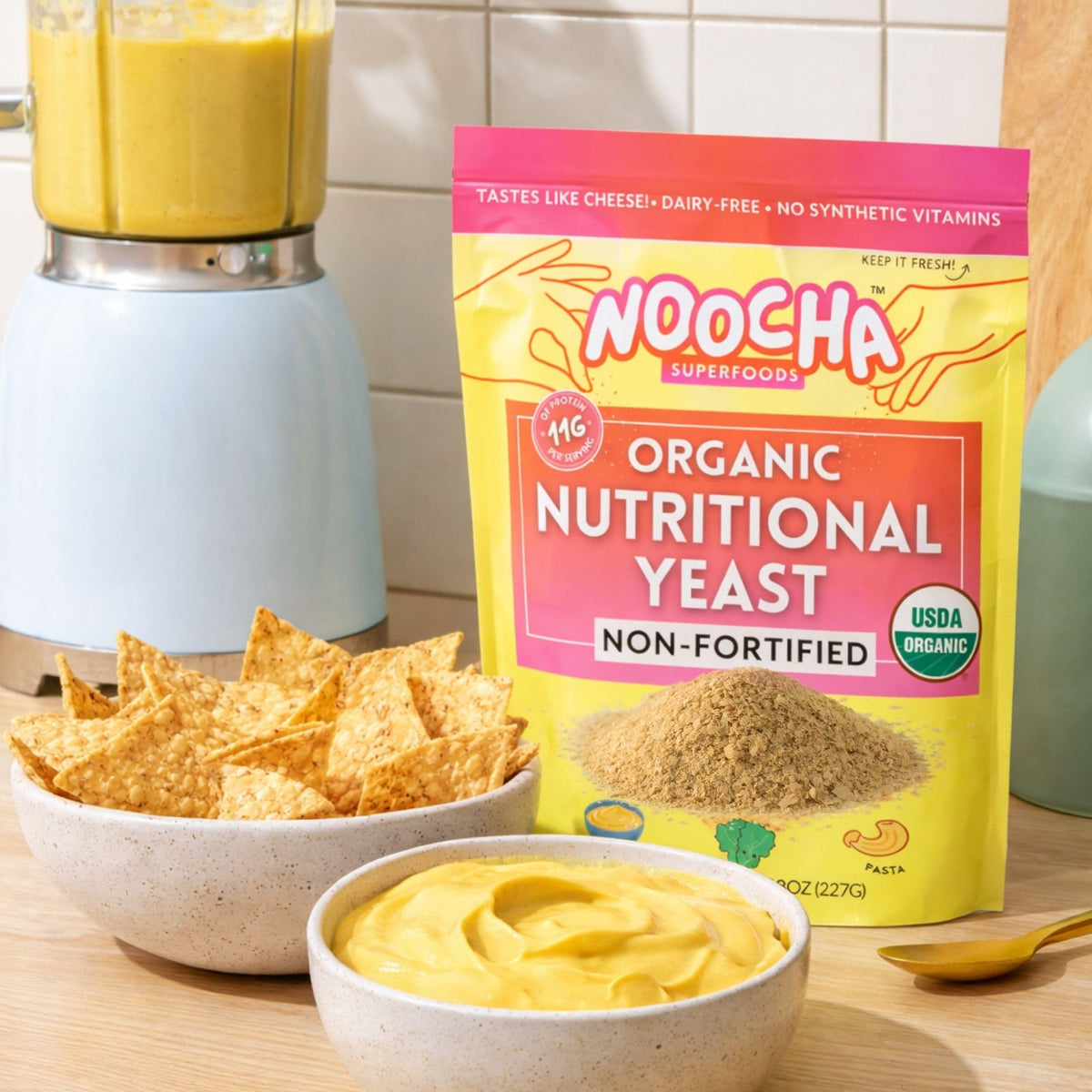 Popcorn with Noocha flakes for a savory, dairy-free kick.