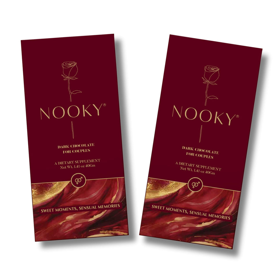 Nooky Couple Dark Chocolate two squares ready to share for a mood-boosting moment