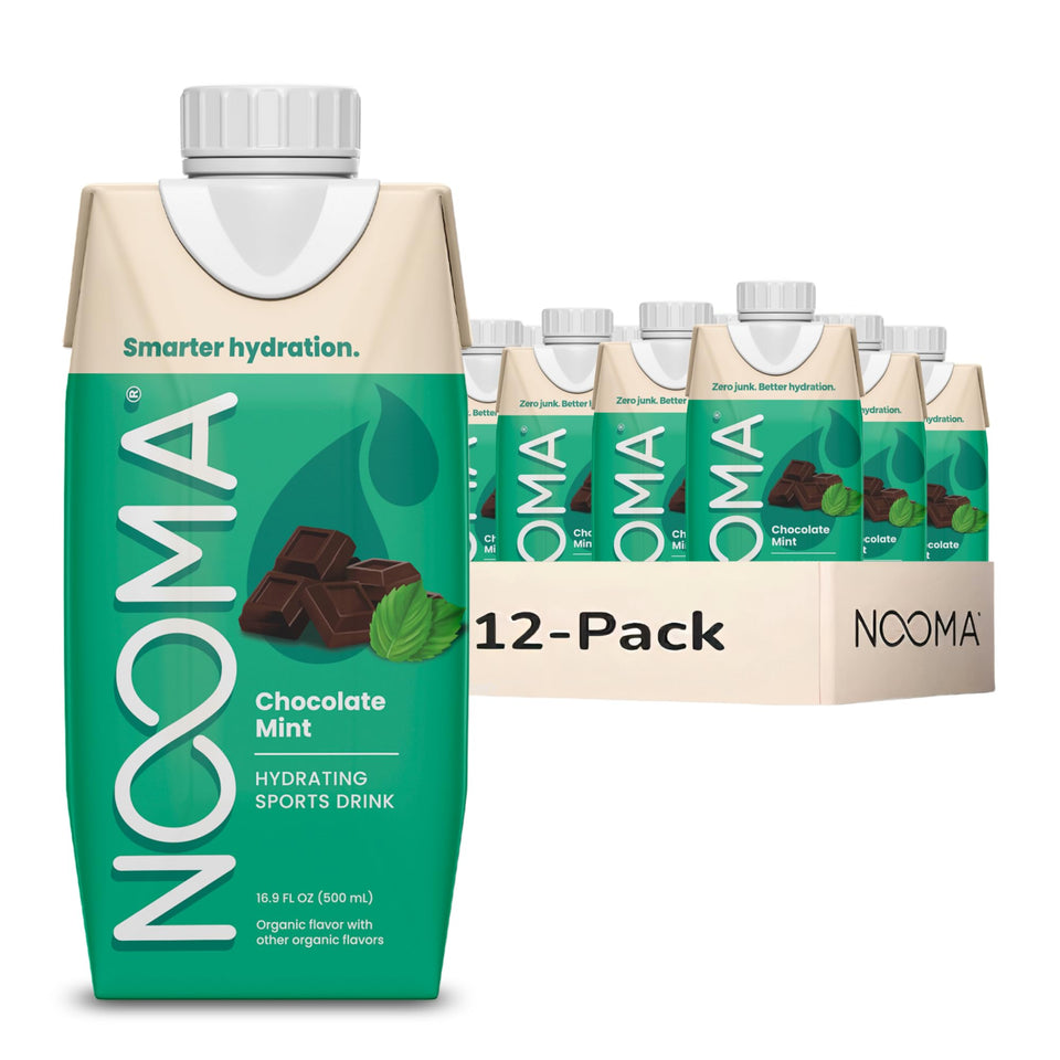 NOOMA Chocolate Mint bottle pour for rapid hydration during workouts