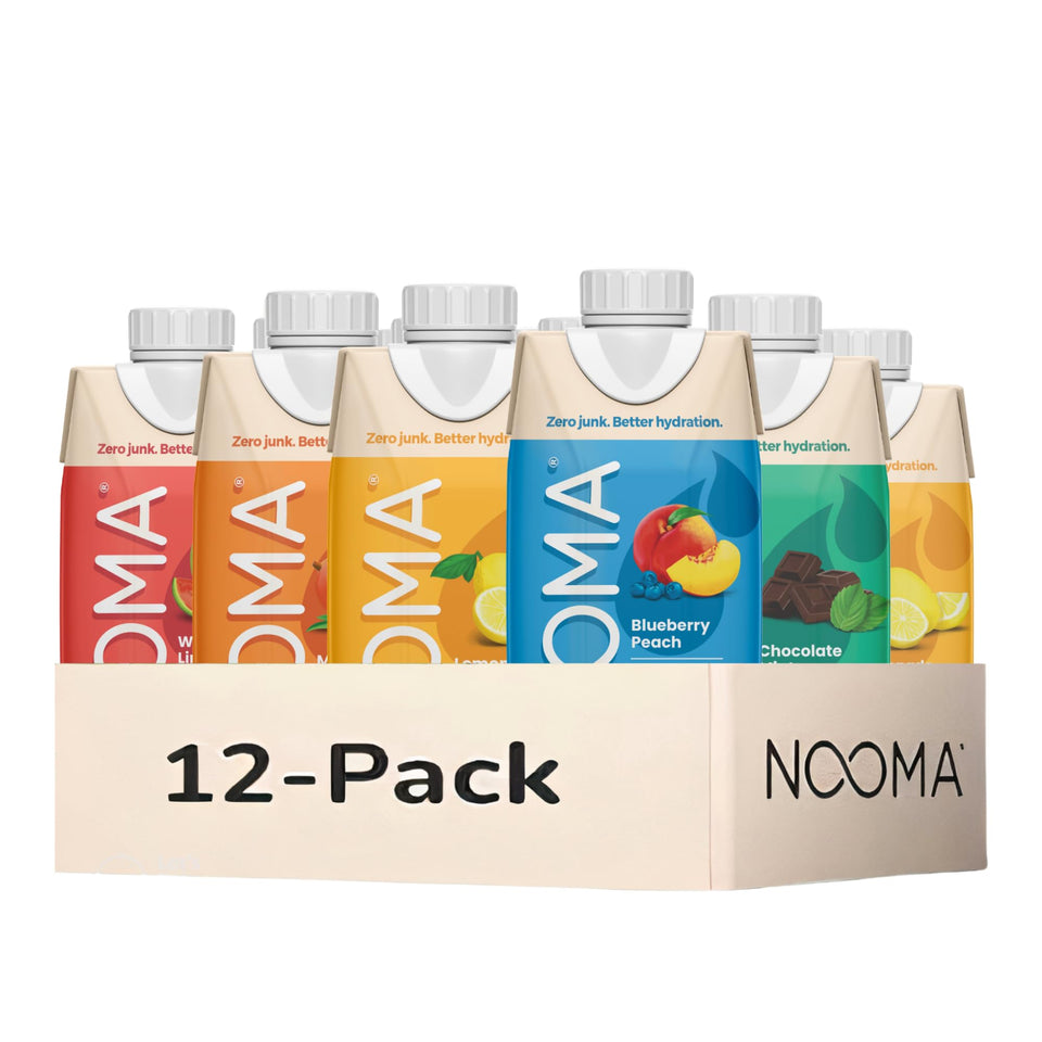NOOMA Organic Electrolyte Blueberry Peach pour for refreshing post-workout hydration with low sugar