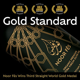 NOOR FÈS bottle pour action capturing smooth, fruity finish for finishing dishes