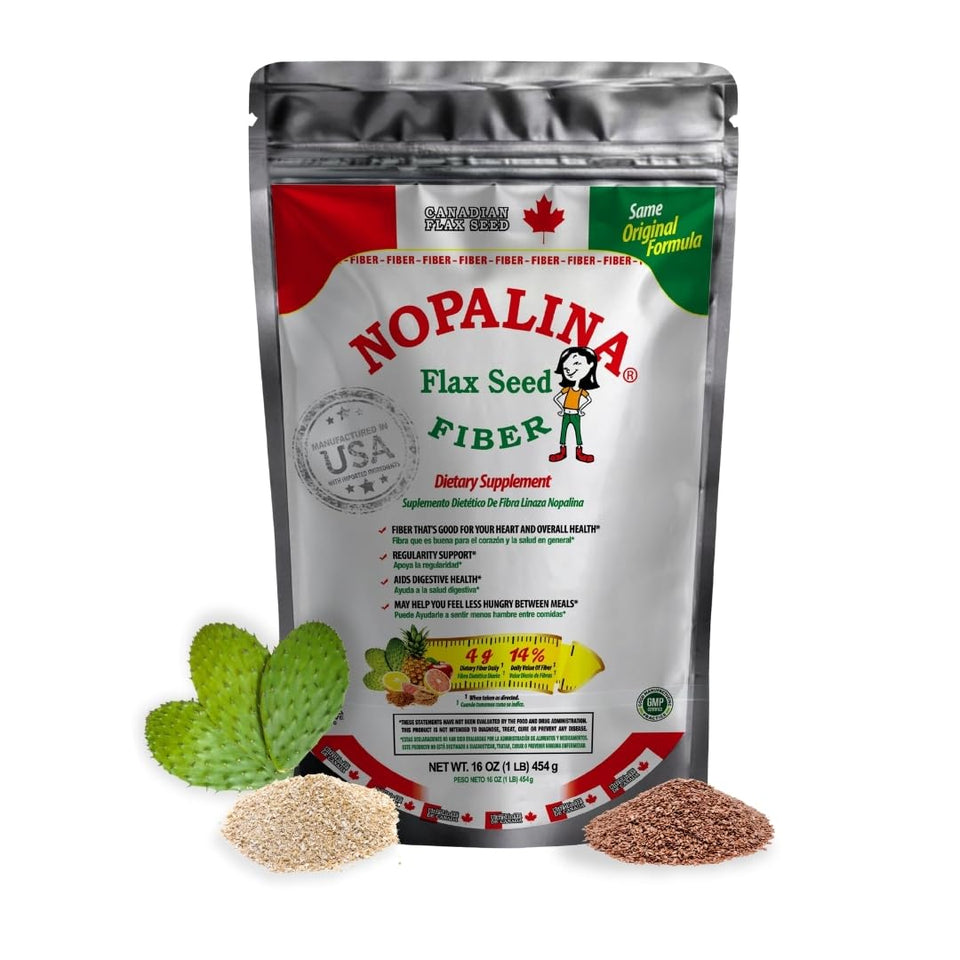 Nopalina Fiber Formula bag front view highlighting natural fiber blend for digestive health.