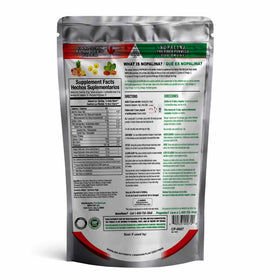 Nopalina Fiber Formula bag pouring to show easy mixing into daily routine for regularity.