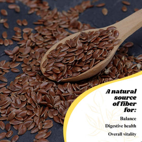 Nopalina Fiber Formula flaxseed visible to emphasize natural plant-based fibers benefits.
