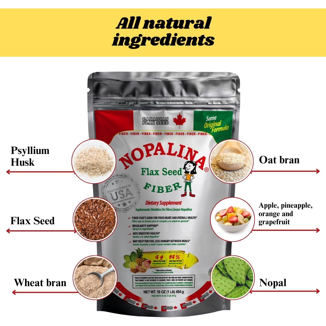 Nopalina Fiber Formula oat and wheat bran visible for texture and purpose.