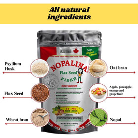 Nopalina Fiber Formula oat and wheat bran visible for texture and purpose.