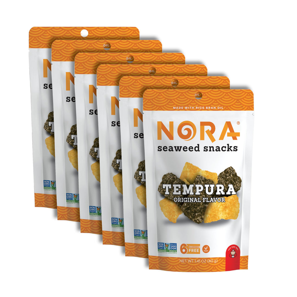 NORA Original Tempura Seaweed Snacks pack close-up for on-the-go crunch.