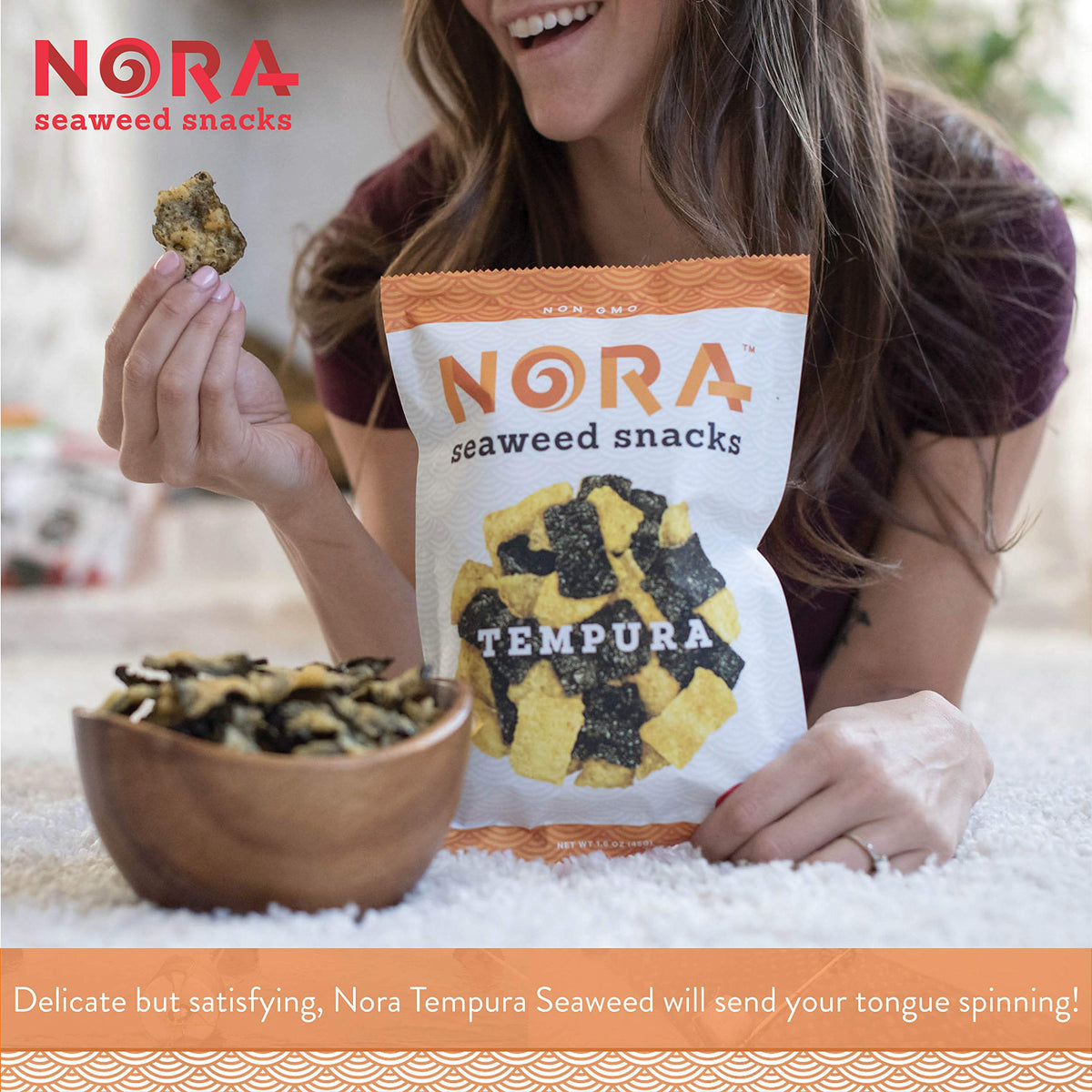 NORA seaweed snack pack on-the-go showing portable snack convenience.