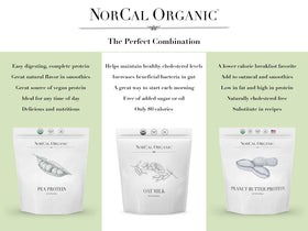 NorCal Organic Oat Milk Powder scoop shown for easy, protein-rich serving measurement.