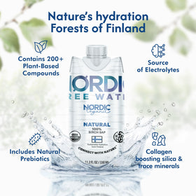 Nordic Tree Water birch sap glass shows crisp taste and nutrient-rich hydration.