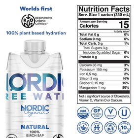 Nordic Tree Water birch sap being poured for refreshing, low-calorie hydration.
