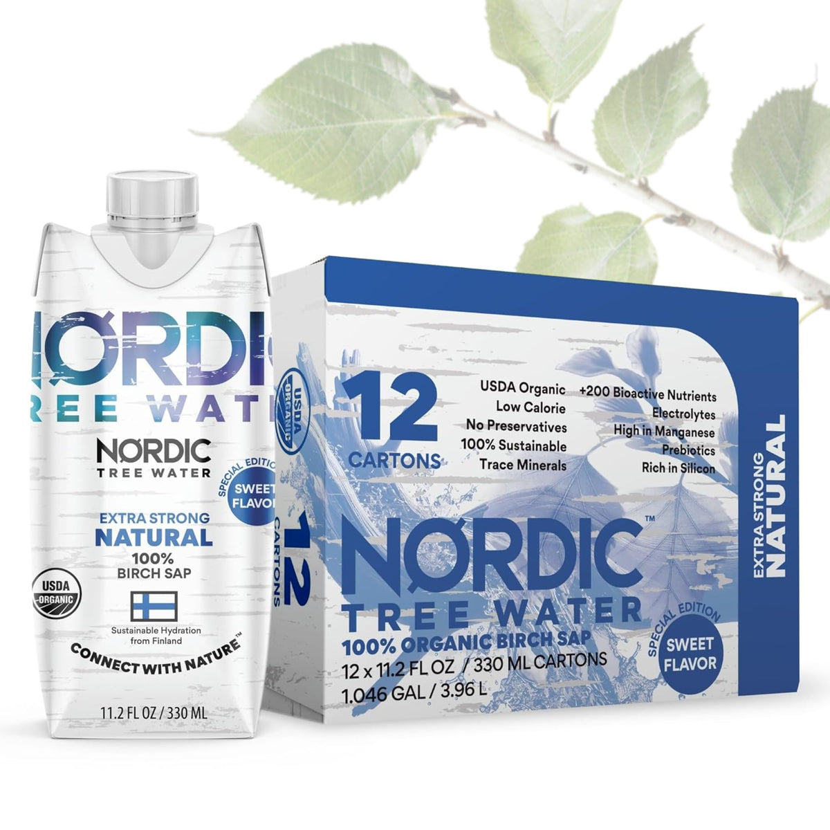 Nordic Tree Water extra strong birch sap bottle pour for quick refreshing hydration