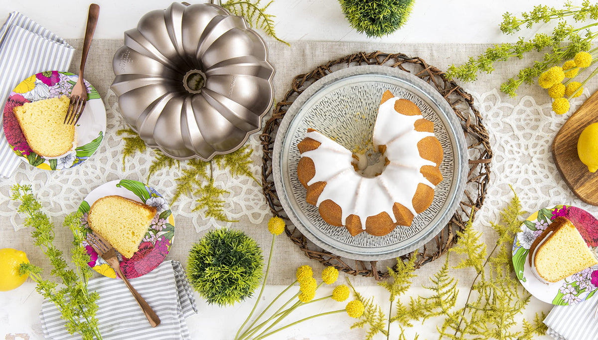 Nordic Ware Lemon Zest Bundt pan-ready cake before baking.
