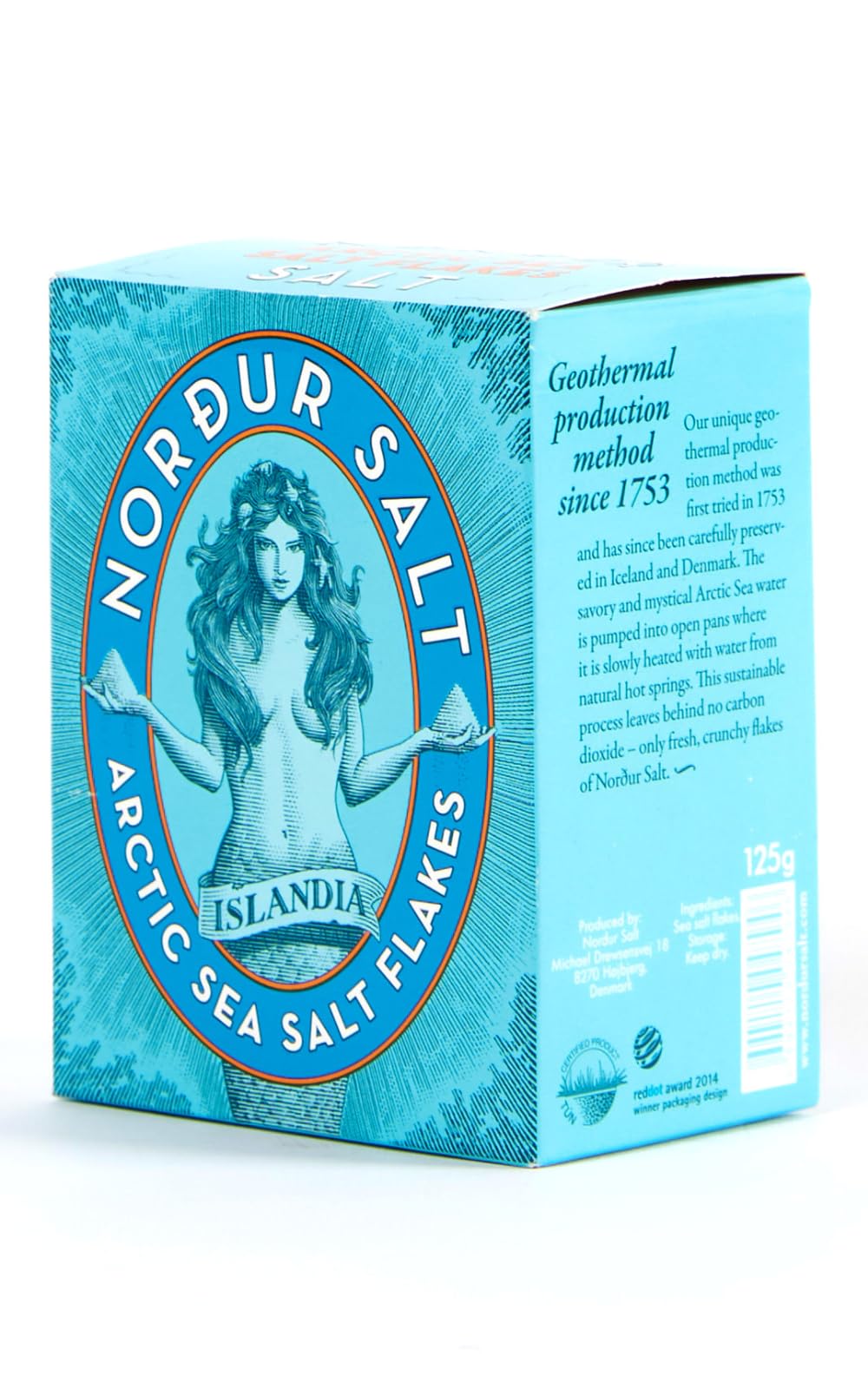 Nordur Salt Traditional Flavor box front, premium Arctic sea salt for elevating seafood.