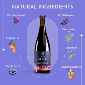 Norie Lots of Purple poured into a wine glass highlighting its bouquet