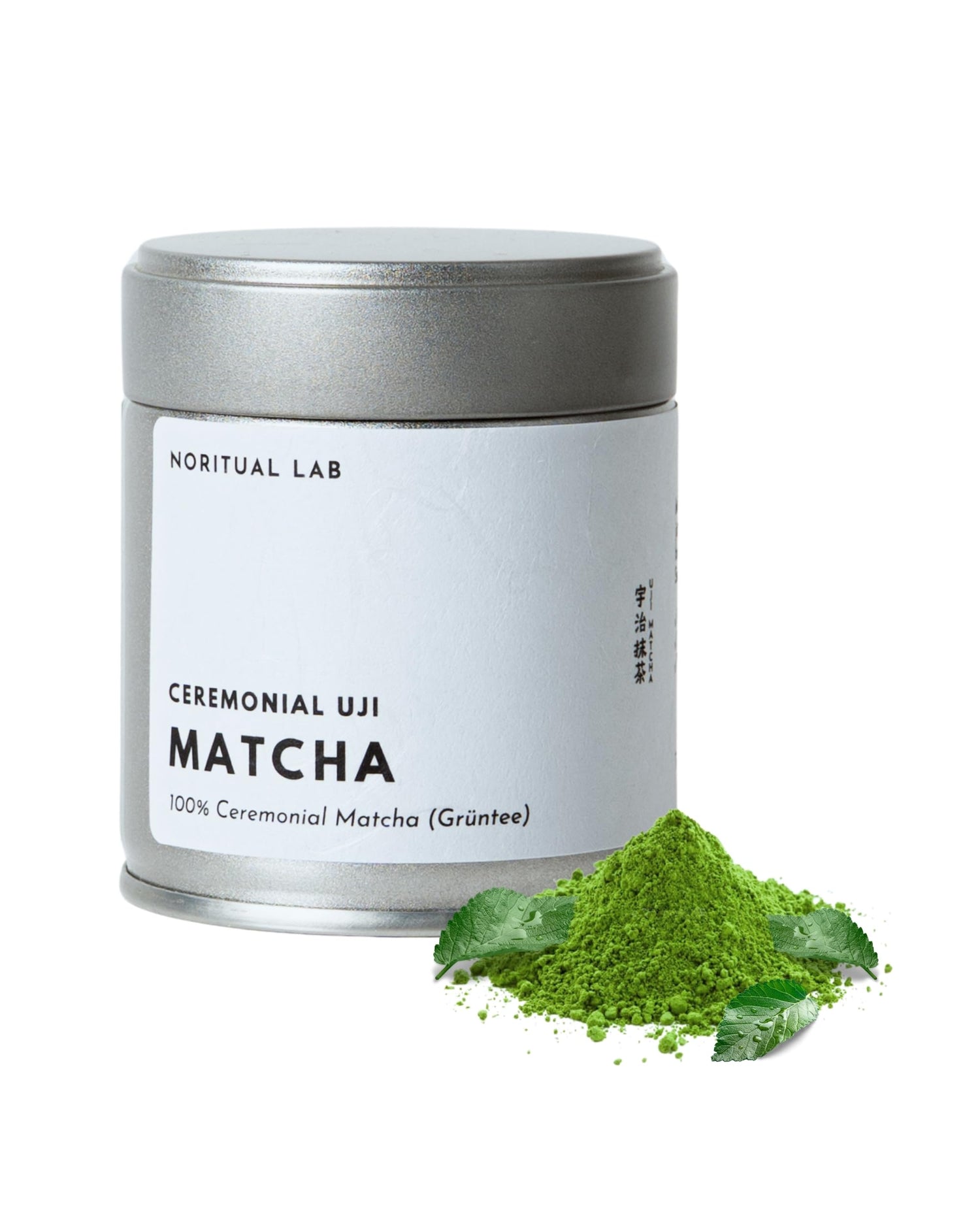 NORITUAL LAB ceremonial matcha Uji powder packaging closeup, highlighting freshness.