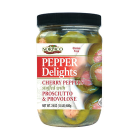 Norpaco prosciutto-provolone stuffed peppers in a jar for easy antipasto entertaining.