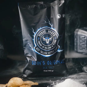 Front view of NORSE ROOTS variety pack of beef tallow chips