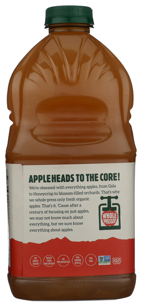 North Coast Brewery Organic Apple Juice front label reveals organic quality and no added sugars.