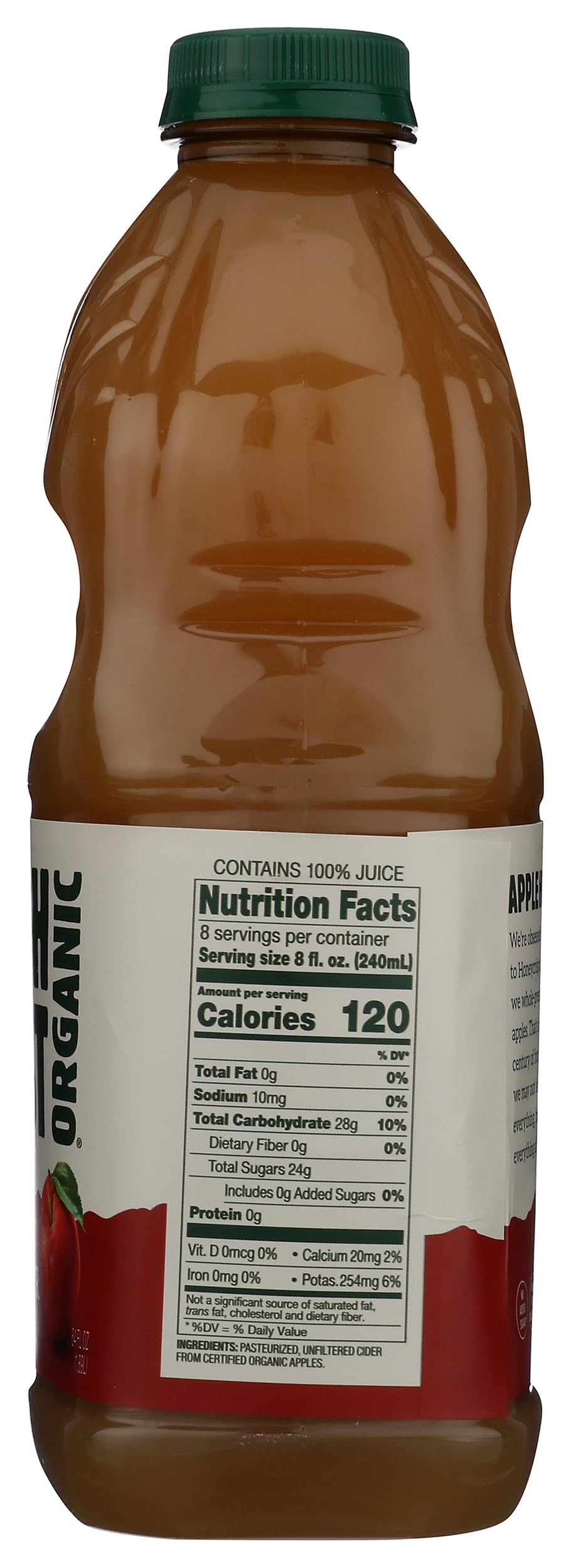 Back label of North Coast Organic Apple Cider with allergen information.