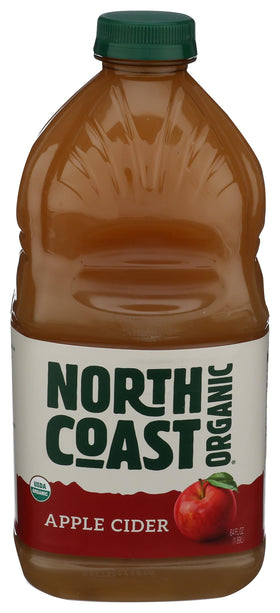 North Coast Organic Apple Cider bottle being poured into a glass, a gluten-free option.