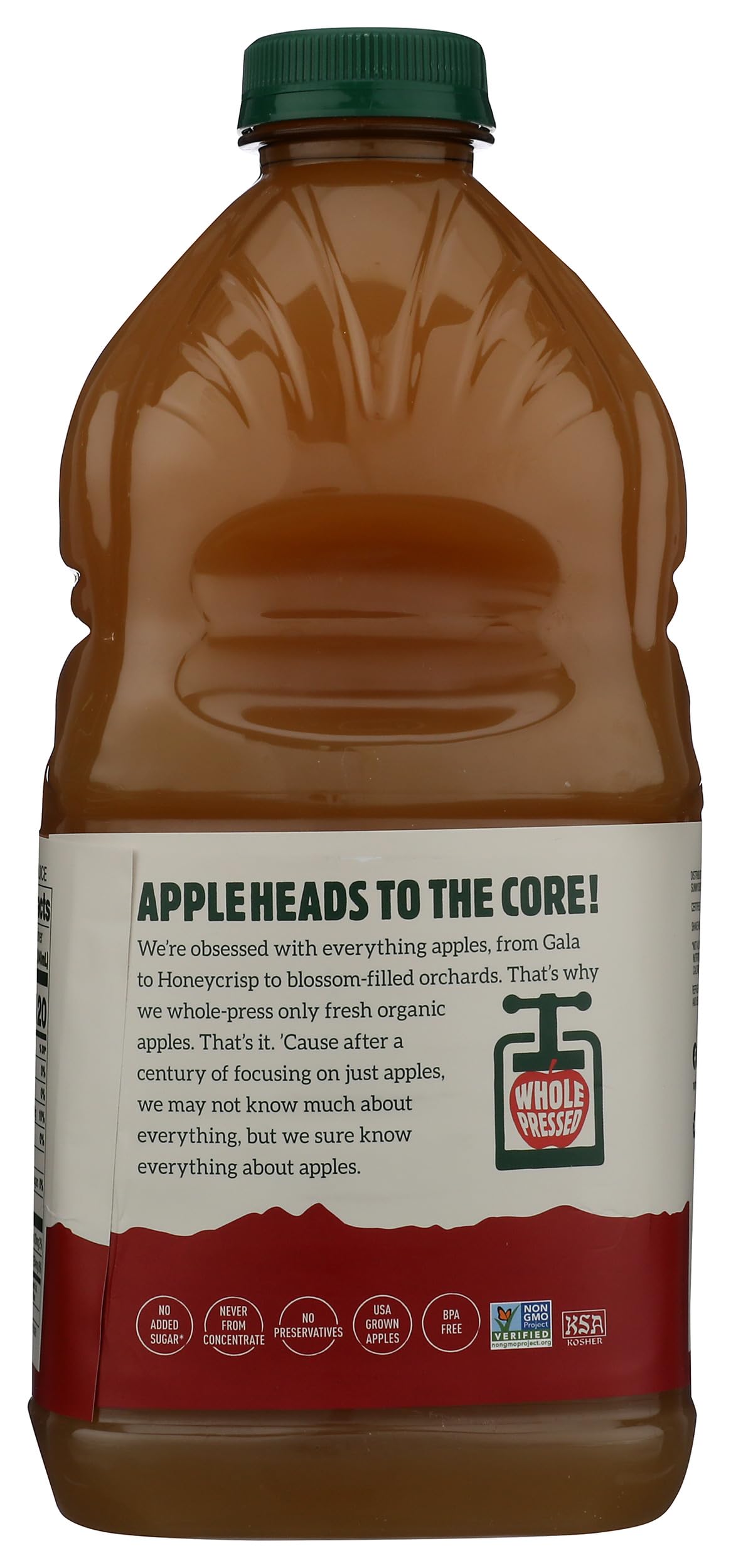 North Coast Organic Apple Cider label closeup showing organic and kosher marks.