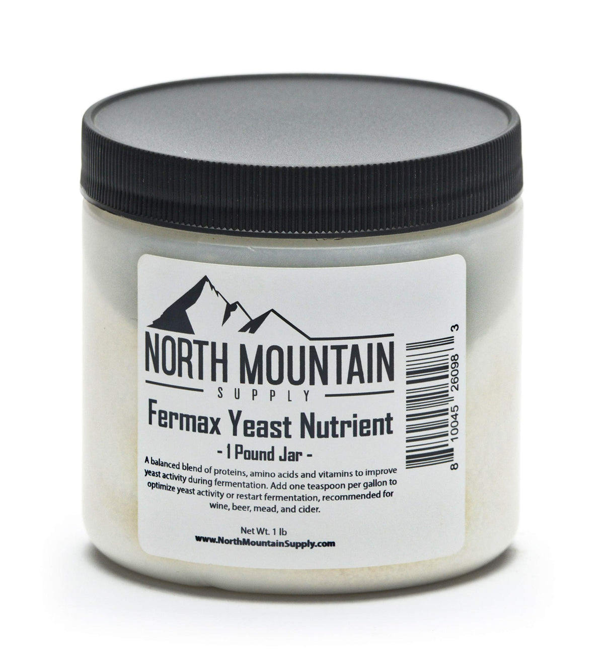 North Mountain Supply Fermax yeast nutrient jar supports ready fermentation for brewing, distilling, and winemaking.