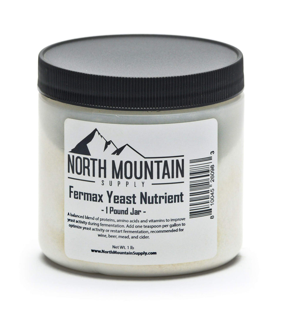 North Mountain Supply Fermax yeast nutrient jar supports ready fermentation for brewing, distilling, and winemaking.